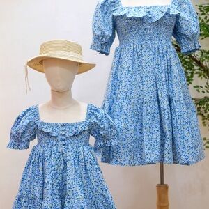 Blue Floral Matching Dresses